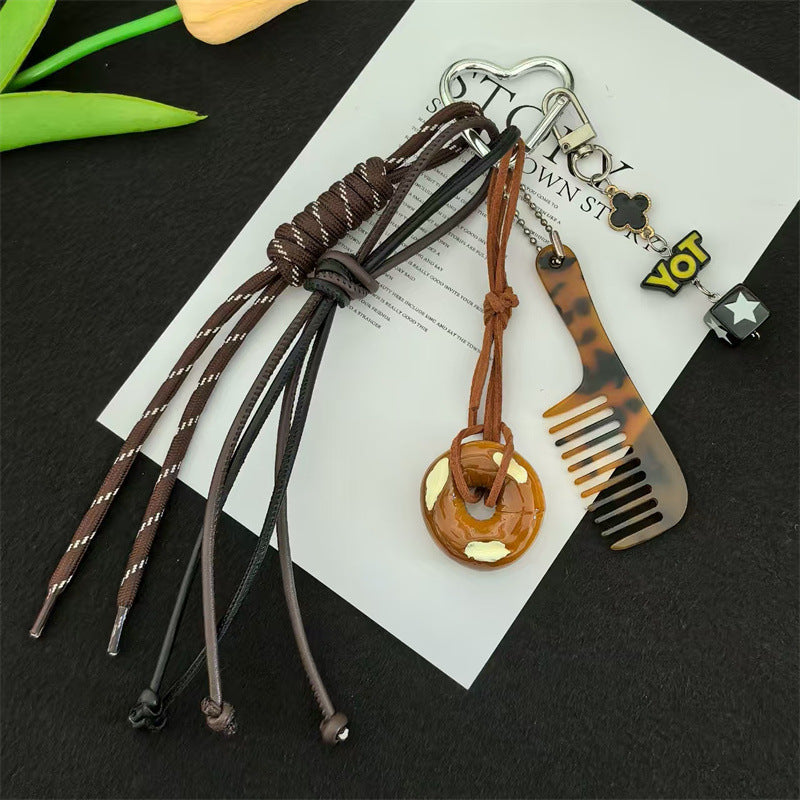 Vintage Rope Braided Leopard Comb Pendant Bag Charm 6W10BBC367