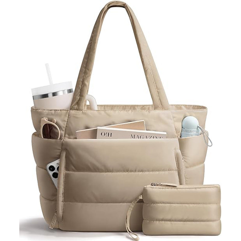Quilted Puffer Pockets Large Capacity Shoulder Handbag 6W10BBG1886