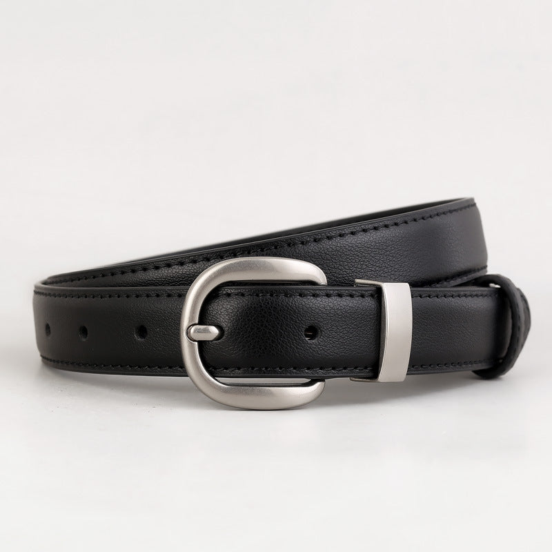 Minimalist Silver Buckle Versatile Leather Belt 6W6JBT156