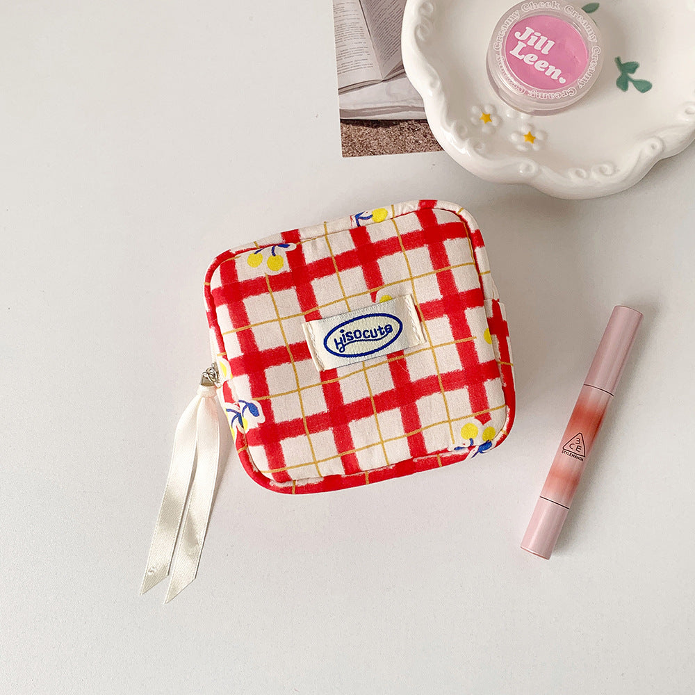 Fresh Cherry Plaid Print Portable Cosmetic Bag 6C5CO267