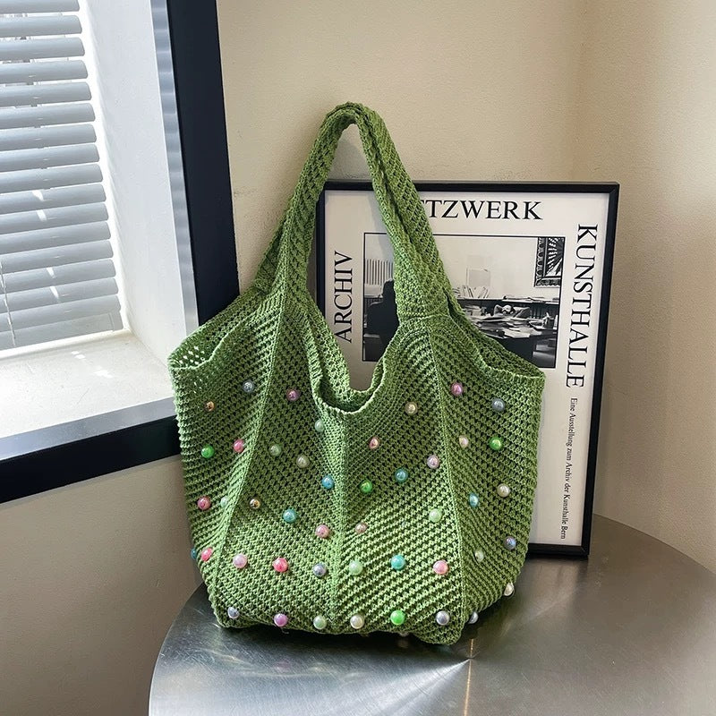 Trendy Knit Colorful Beads Large Capacity Shoulder Bag 6W10BBG1763