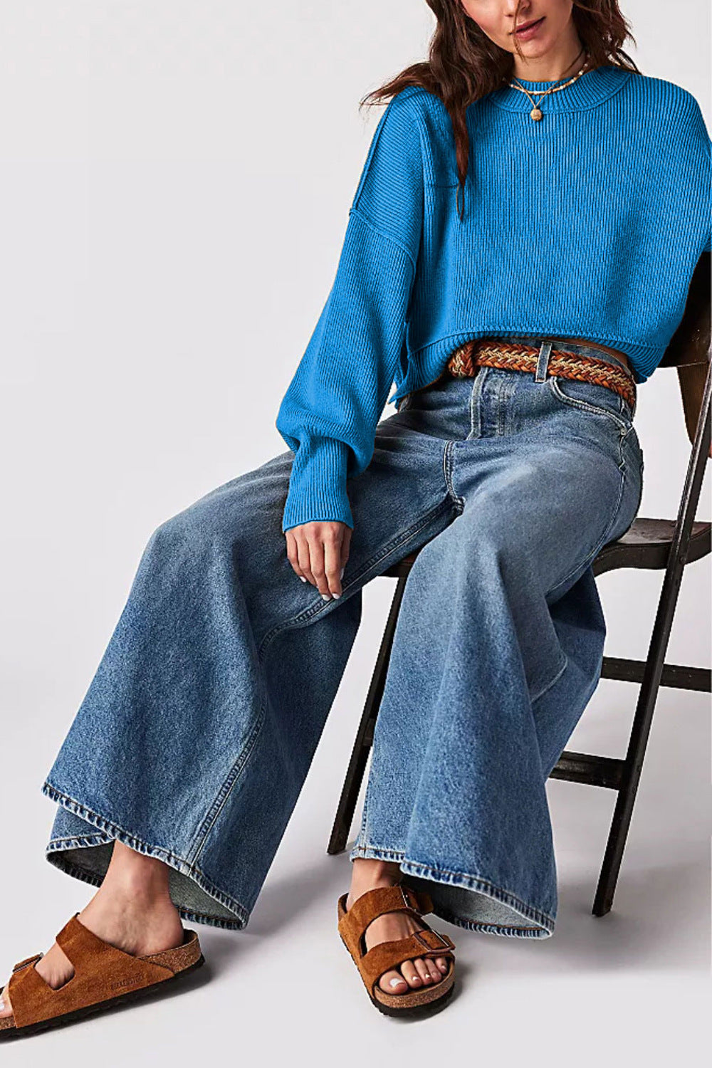 Solid Round Neck Sweater - DippedShop Wholesale - #2083