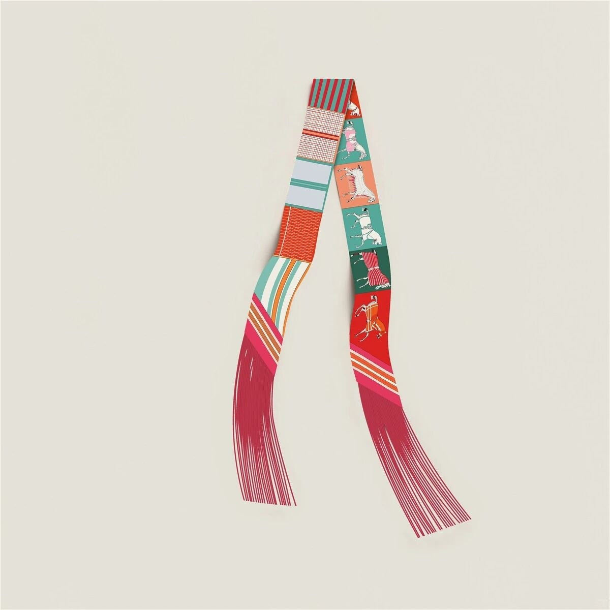 Simple Striped Print Tassel Silk Scarf 6W6NSI247