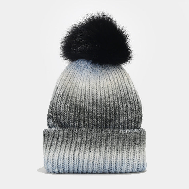 Gradient Contrast Color Cute Knit Pom Beanie DPKB0303