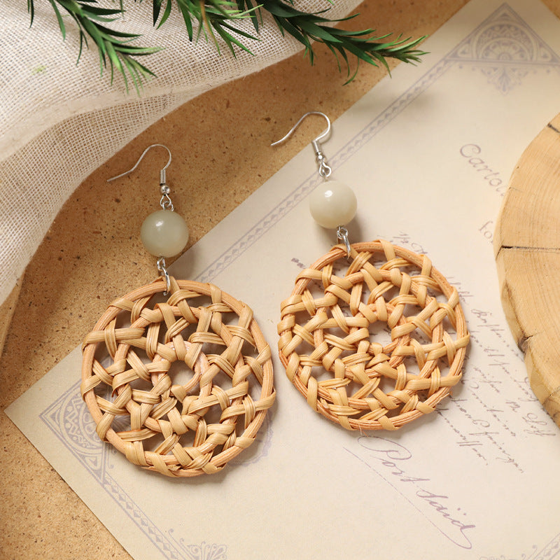Boho Rattan Dangle Earrings - DippedShop Wholesale - #0291