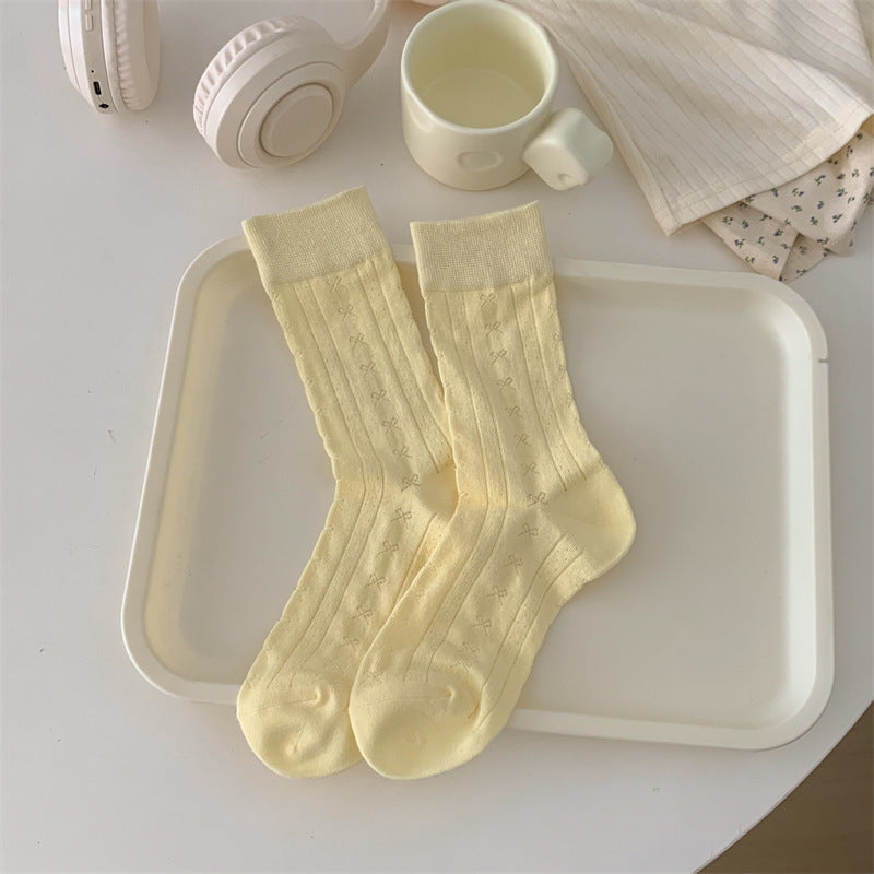 Solid Bow Mesh Socks - DippedShop Wholesale - #2131