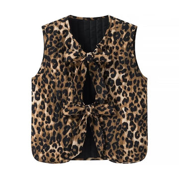 Corduroy Leopard Bow Casual Padded Vest DPT251511