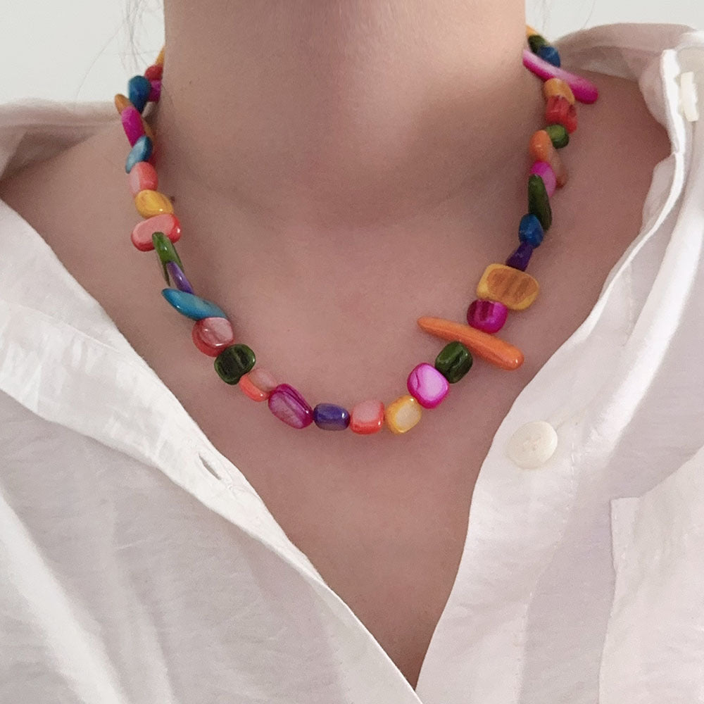 Colorful Irregular Shell Beaded Choker Necklace DP25D758