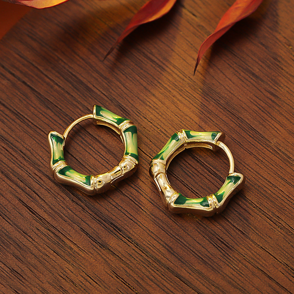 Elegant Bamboo Enamel Hoop Earrings DP25F789