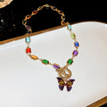 Vintage Rhinestones Disc Pendant Beads Chain Necklace 6W6JNC938