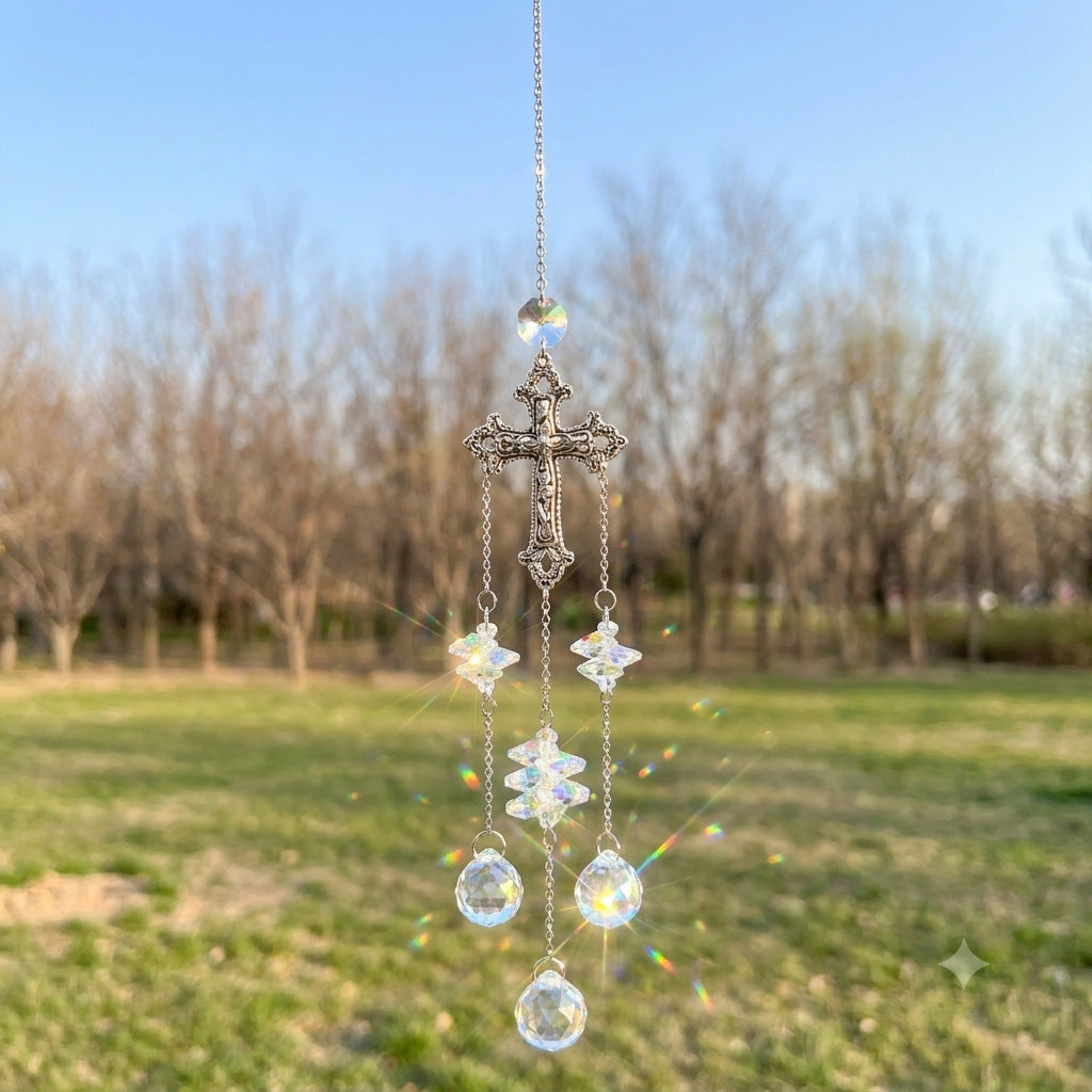 Vintage Cross Crystal Prism Wind Chime Suncatcher 6H7HLS143
