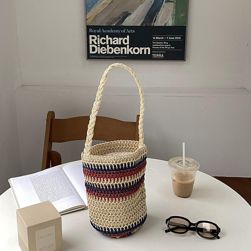 Simple Striped Shoulder Woven Bag DPWB17