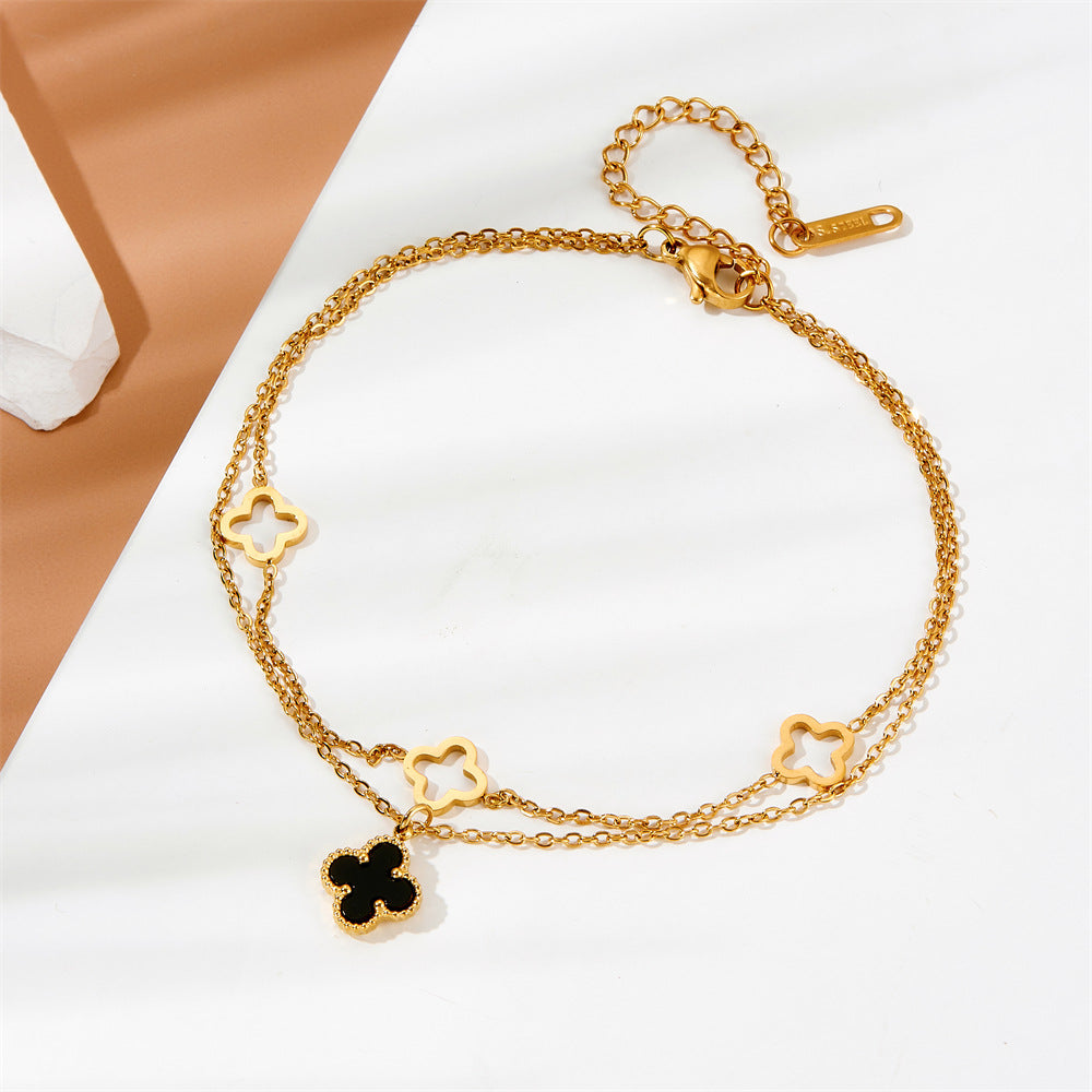 Trendy Four Leaf Clover Layered Chain Anklet 8ZA6JAB14