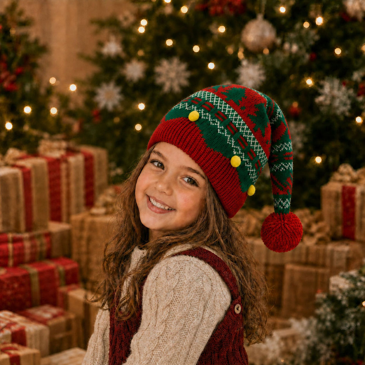 Christmas Tree Plush Ball Knit Beanie Hat 6W6HAT836