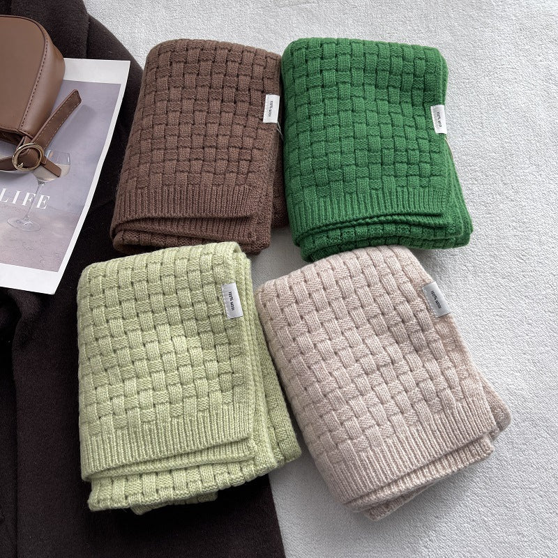 Classic Solid Color Plaid Knit Warm Scarf 6W6NSC79