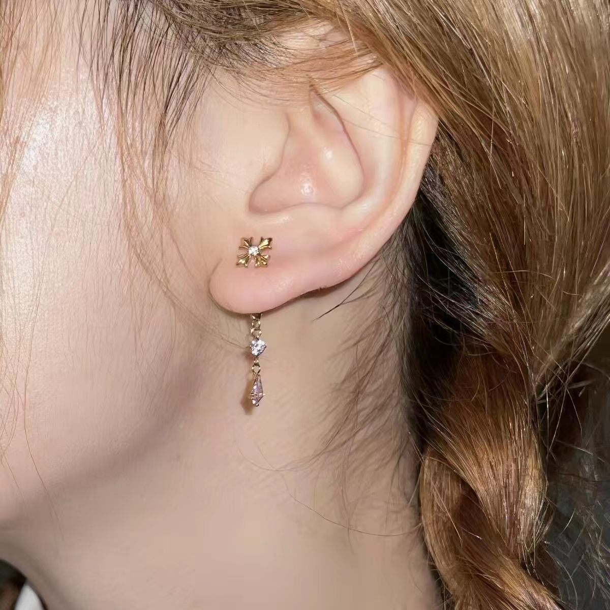 Rhinestone Clover Hoop Earrings - DippedShop Wholesale - #5155