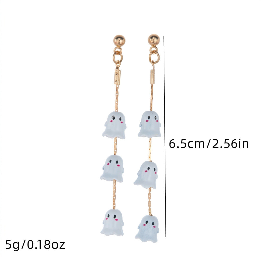 Halloween Rhinestone Skeleton Ghost Tassel Earrings 6W6JER550