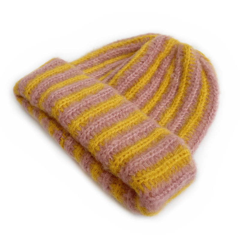 Stylish Color Contrast Striped Knit Beanie Hat 6W6HAT543
