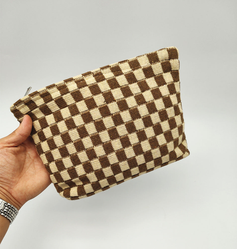 Large Plaid Knit Makeup Bag - DippedShop Wholesale - #7795