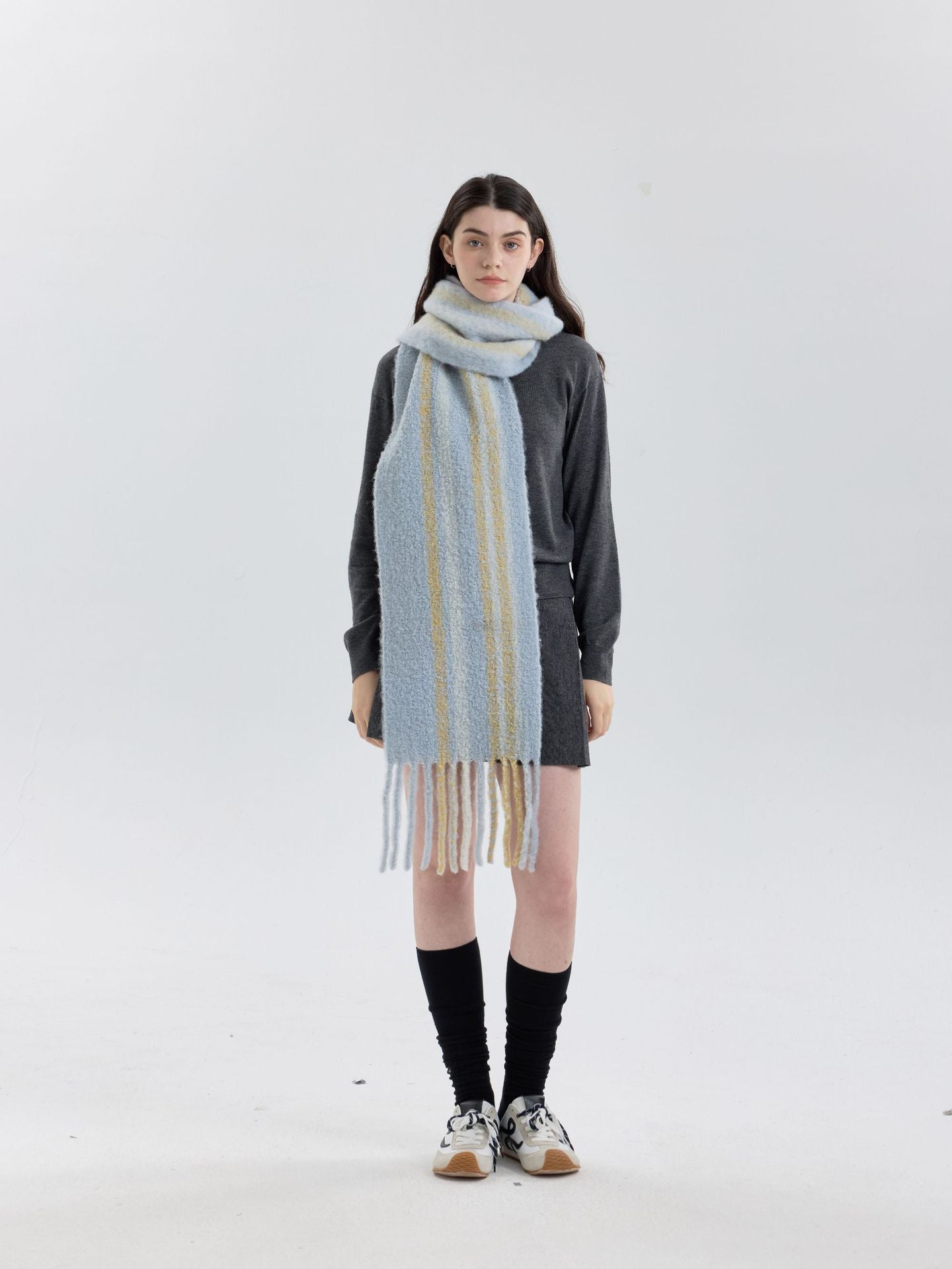 Color Block Striped Tassel Warm Knit Scarf 6W6NSW262