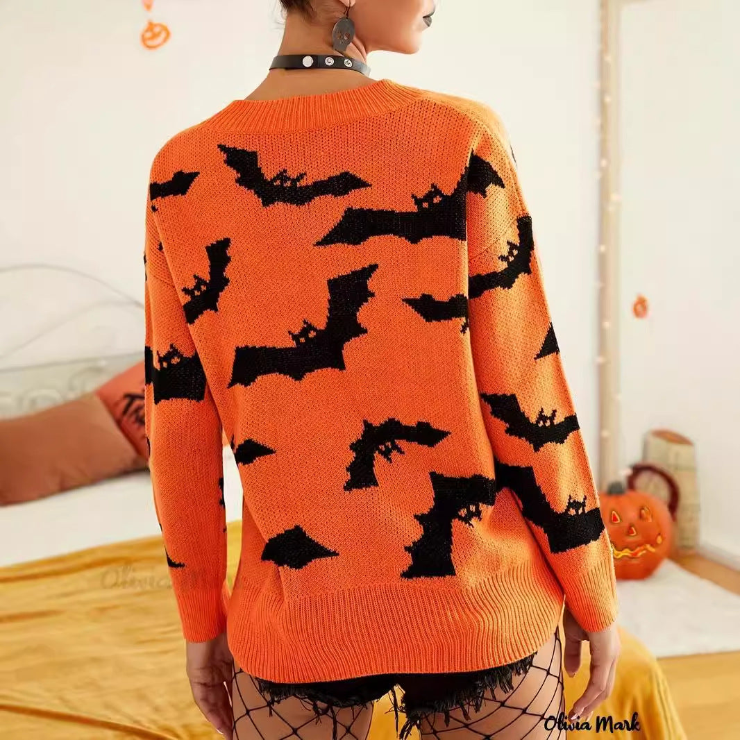 Halloween Bat Jacquard Pullover Sweater DP25G438