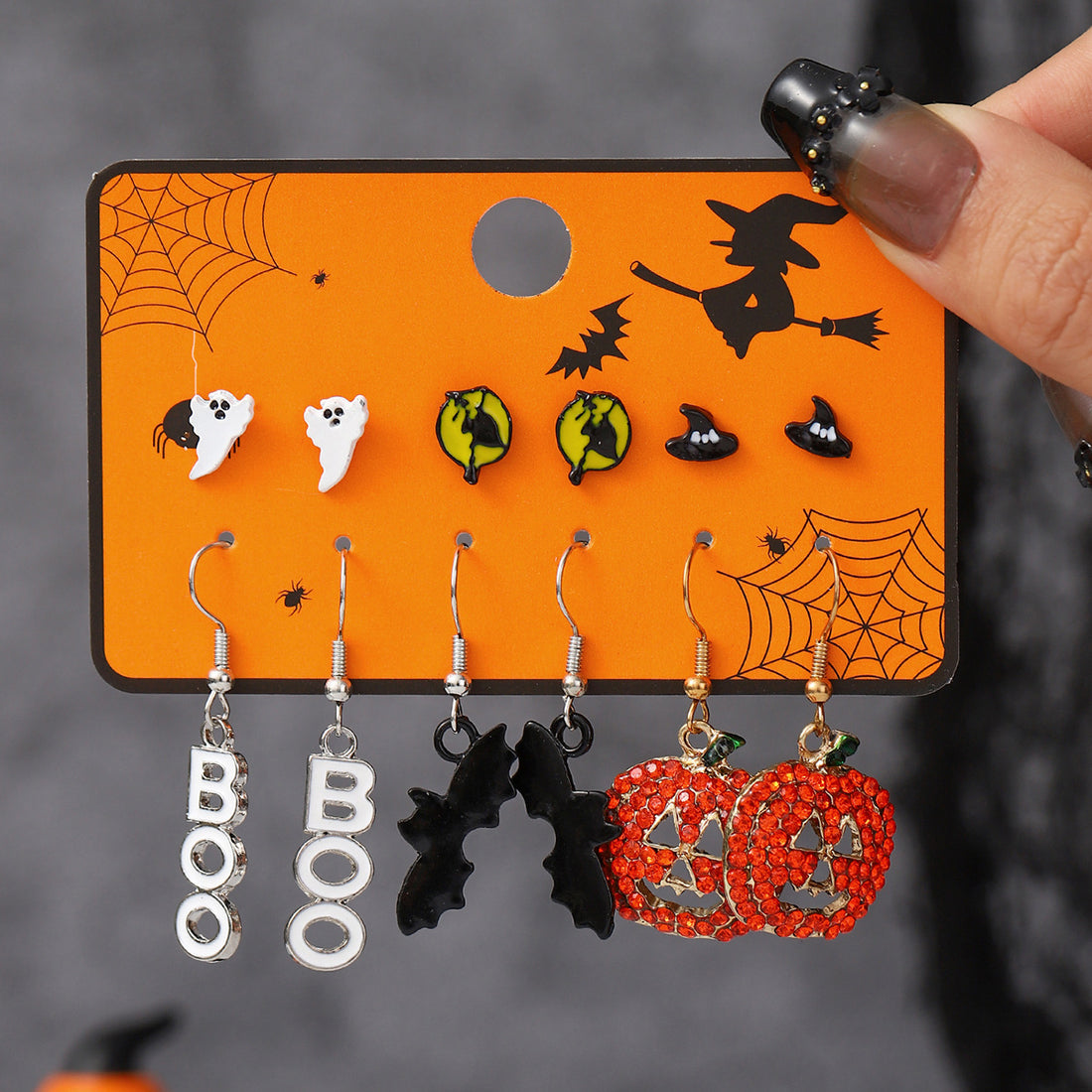 5+ Rhinestone Pumpkin Funny Halloween Earrings DPJE2725