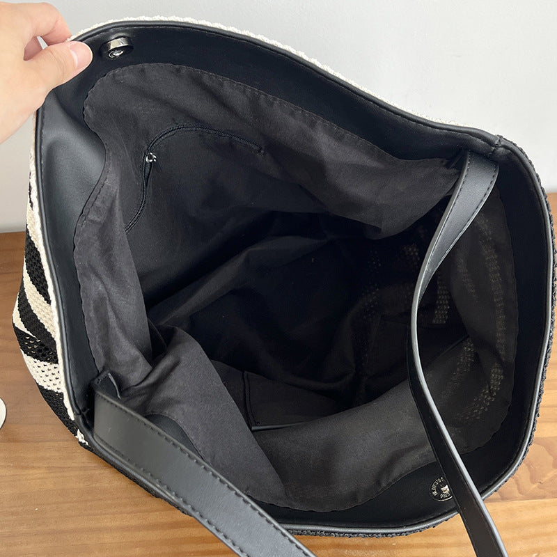 Casual Large Capacity Striped Bucket Tote Bag 6W10BBG2383