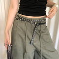 Punk Style Double-Layer Hollow Stud Waist Belt 6W6JBT195