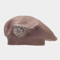 Vintage Rhinestone Floral Embroidery Knit Beret Hat 6W6HAT523