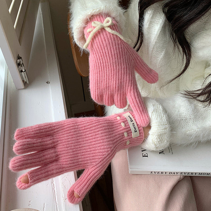 Bowknot Knit Touch Screen Gloves - DippedShop Wholesale - #8547