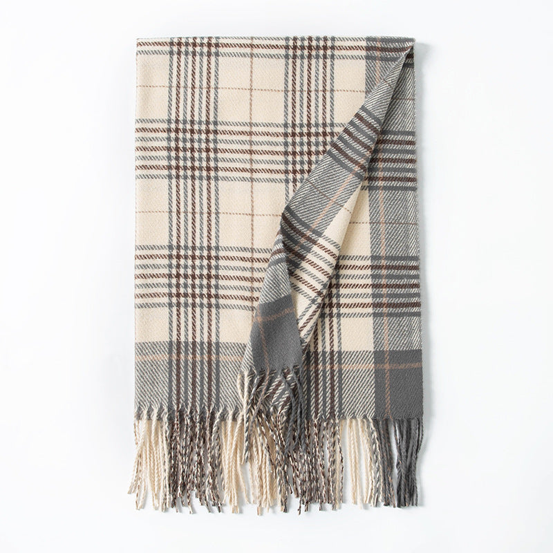 Minimalist Plaid Tassel Imitation Cashmere Scarf 6W6NSW292