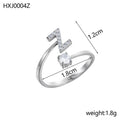 Simple Gold Plated Rhinestone Initial Letter Open Ring 8ZA6JRG152L