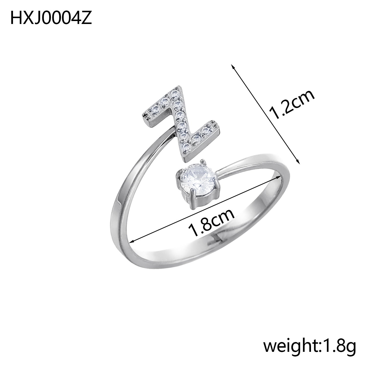 Simple Gold Plated Rhinestone Initial Letter Open Ring 8ZA6JRG152L