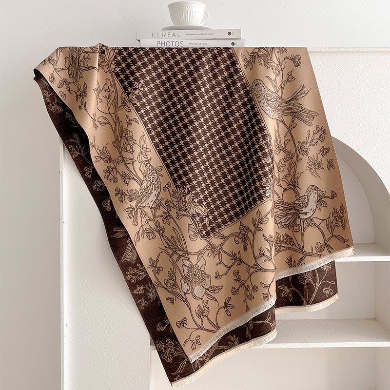 Houndstooth Floral Shawl Wrap Scarf - DippedShop Wholesale - #9619