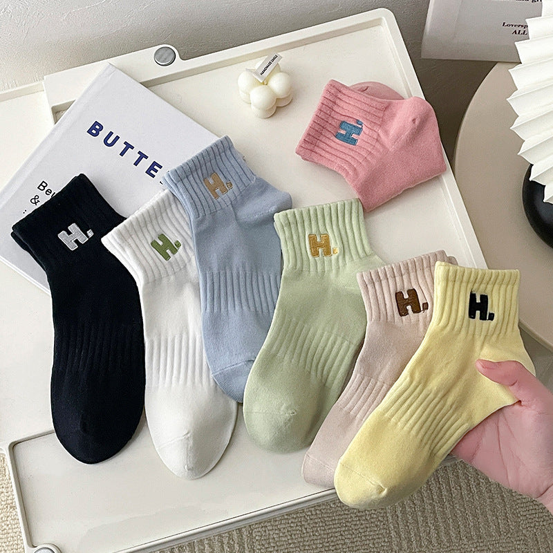 Letter Embroidery Knit Socks - DippedShop Wholesale - #6963