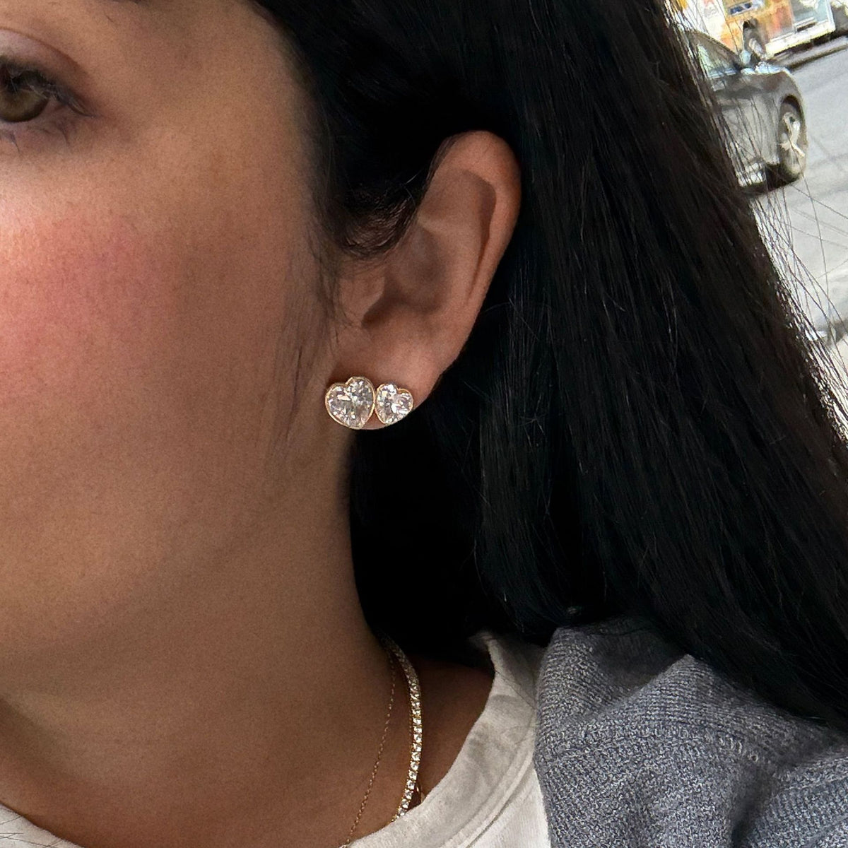 Trendy Double Heart Cubic Zircon Stud Earrings 6W6JER951