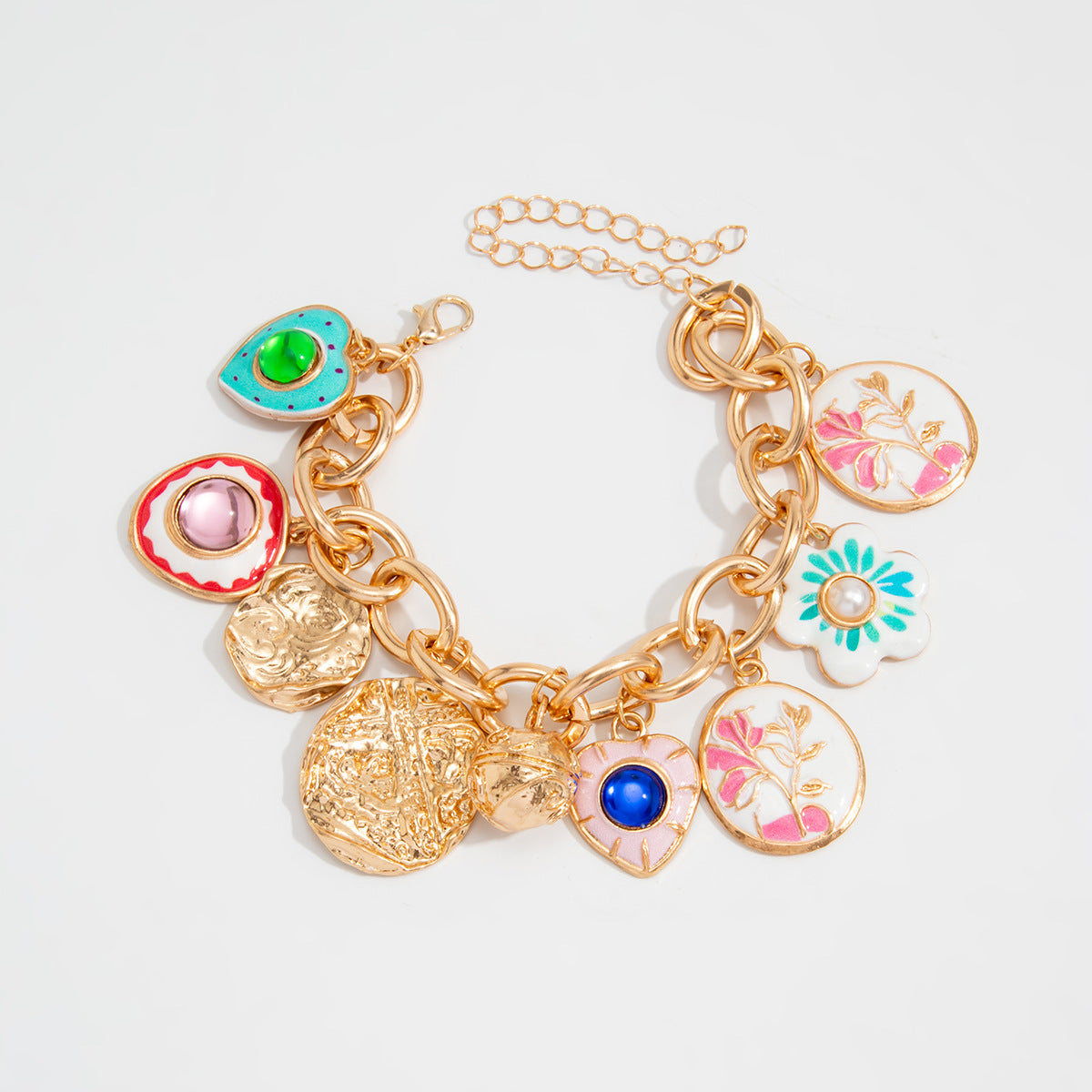 Stylish Gold Plated Heart Floral Pendant Bracelets 6W6JBR637