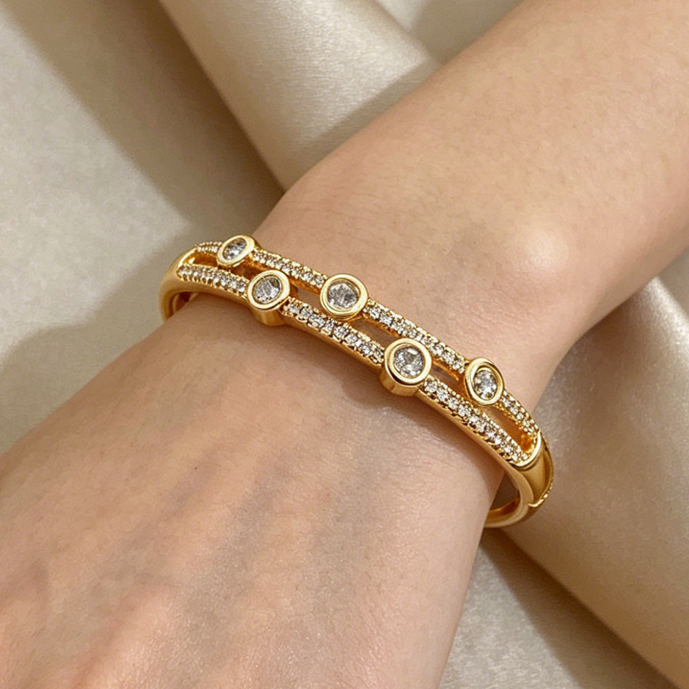 Trendy Cubic Zirconia Gold Plated Bangle Bracelet 6W6JBR615