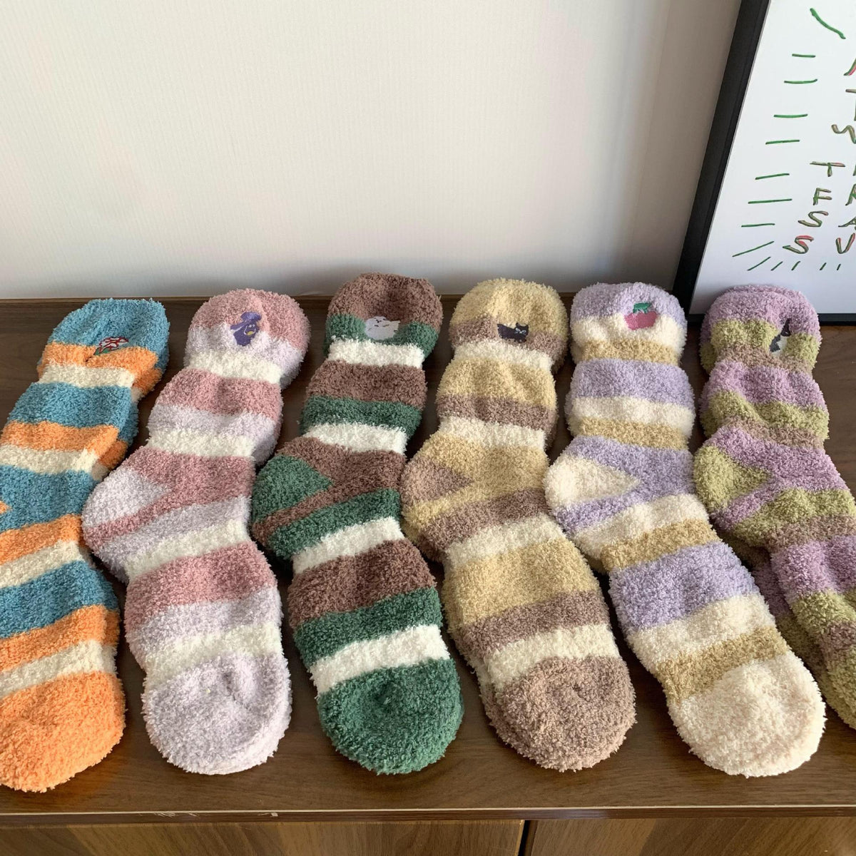 Cozy Fleece Striped Floor Socks 6W8FSO886