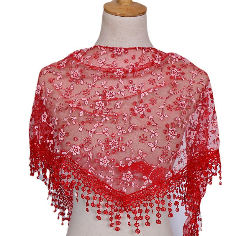 Solid Color Floral Lace Triangle Veil Head Scarf MK2BK6W6HHS23