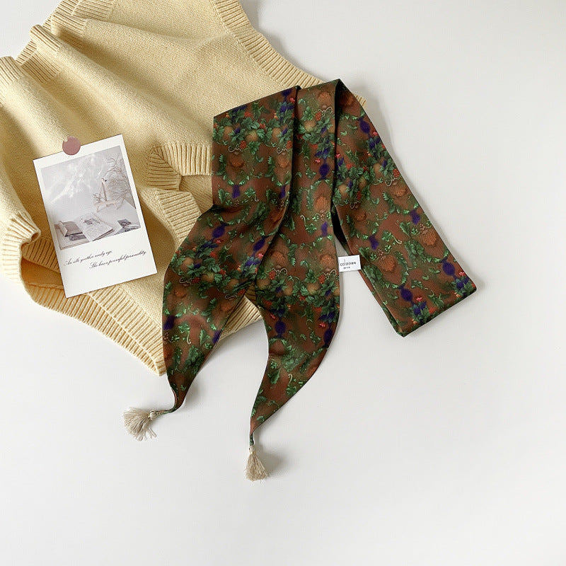 Stylish Floral Print Tassel Silk Scarf 6W6NSI233