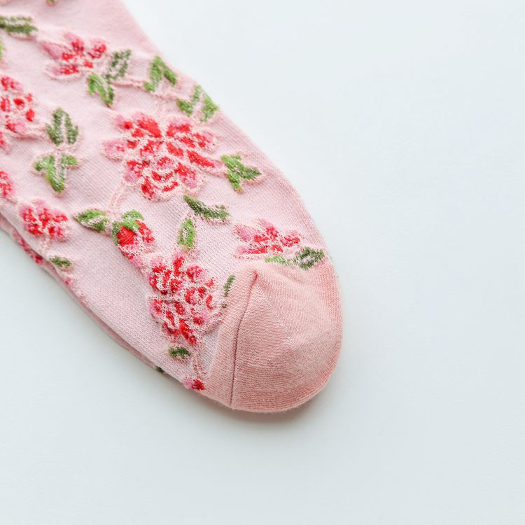 Vintage Floral Embossed Breathable Crew Socks 6W8FSO741