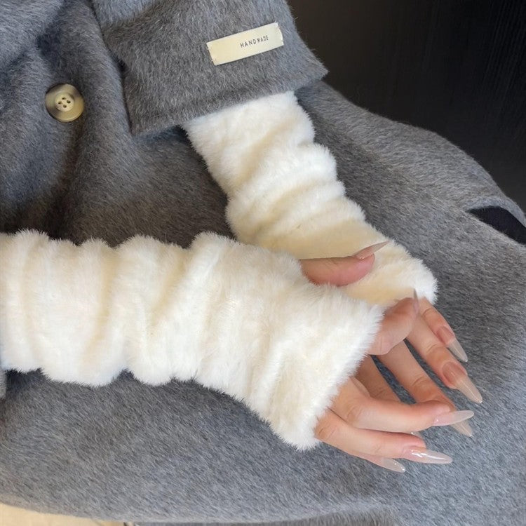 Long Faux Fur Fingerless Gloves - DippedShop Wholesale - #0435