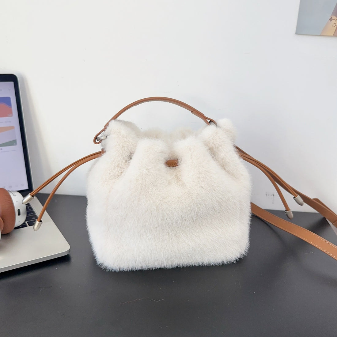 Fuzzy Soft Trendy Drawstring Bucket Crossbody Bag DP25H583