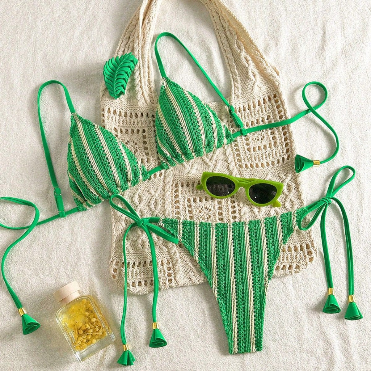 Striped Triangle Bikini Set - DippedShop Wholesale - #3587