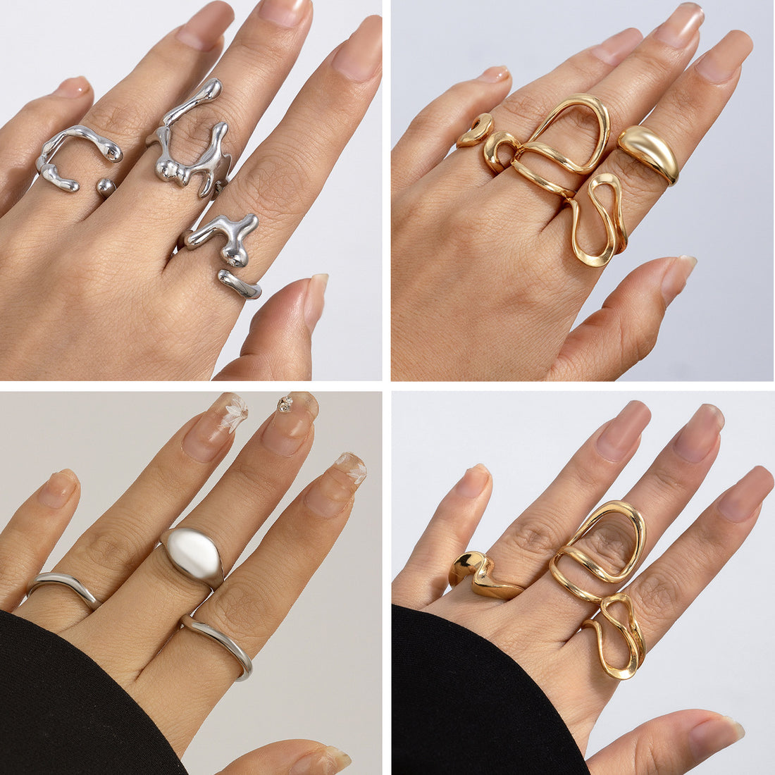 Simple Irregular Adjustable Curved Ring Set DPJR21