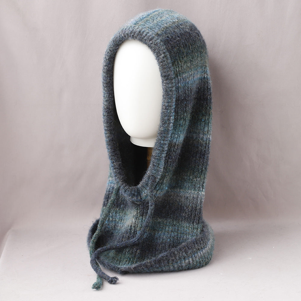 Vintage Striped Knitted Hooded Scarf Hat 6W6HAT702