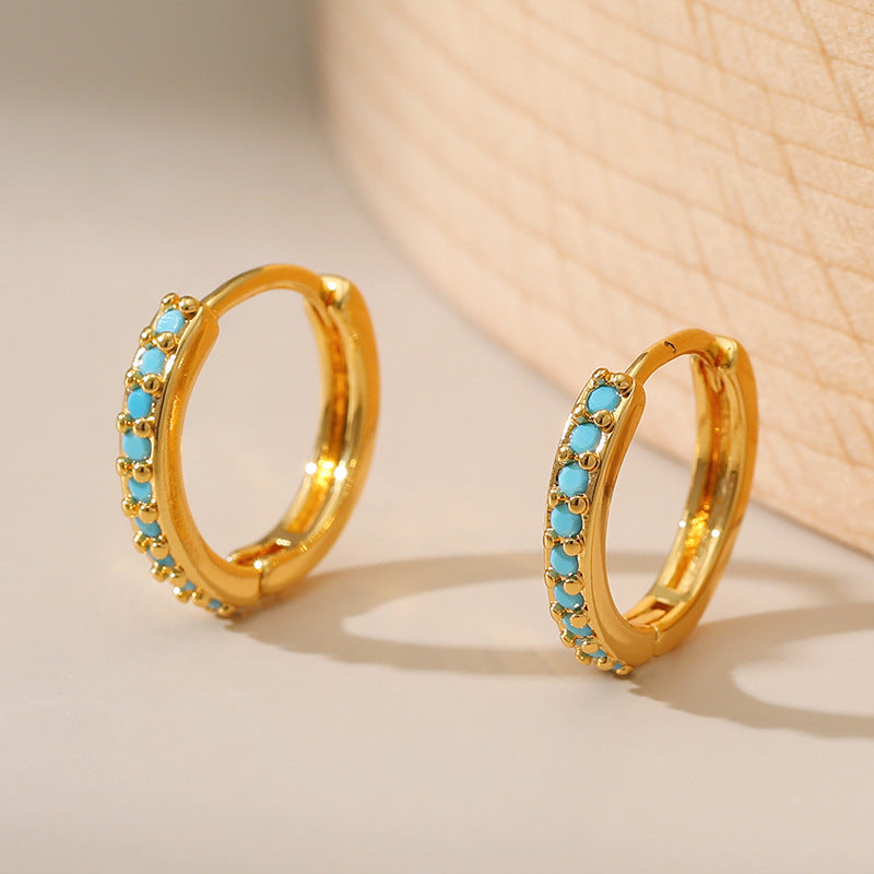 Simple Turquoise Vintage Hoop Earrings DPJE1216