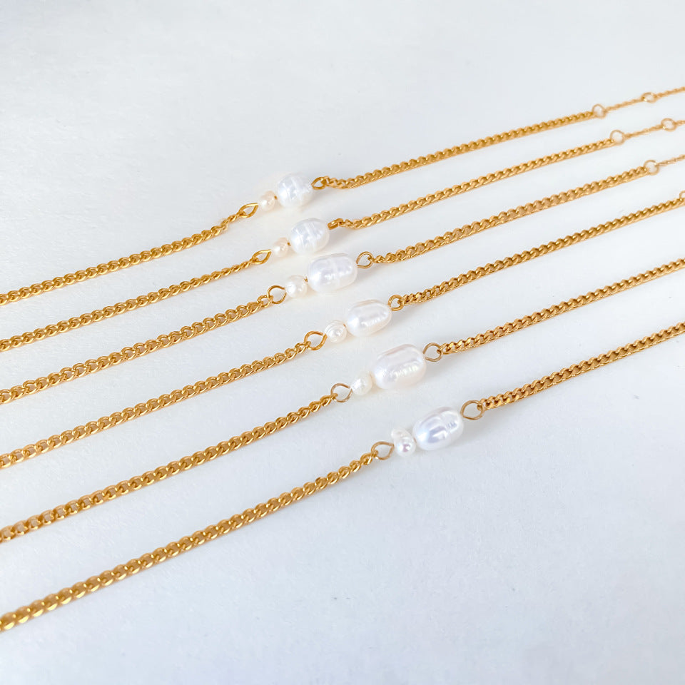 Fashion Gold Plated Pearl Link Chain Bracelet 6W6JBR366