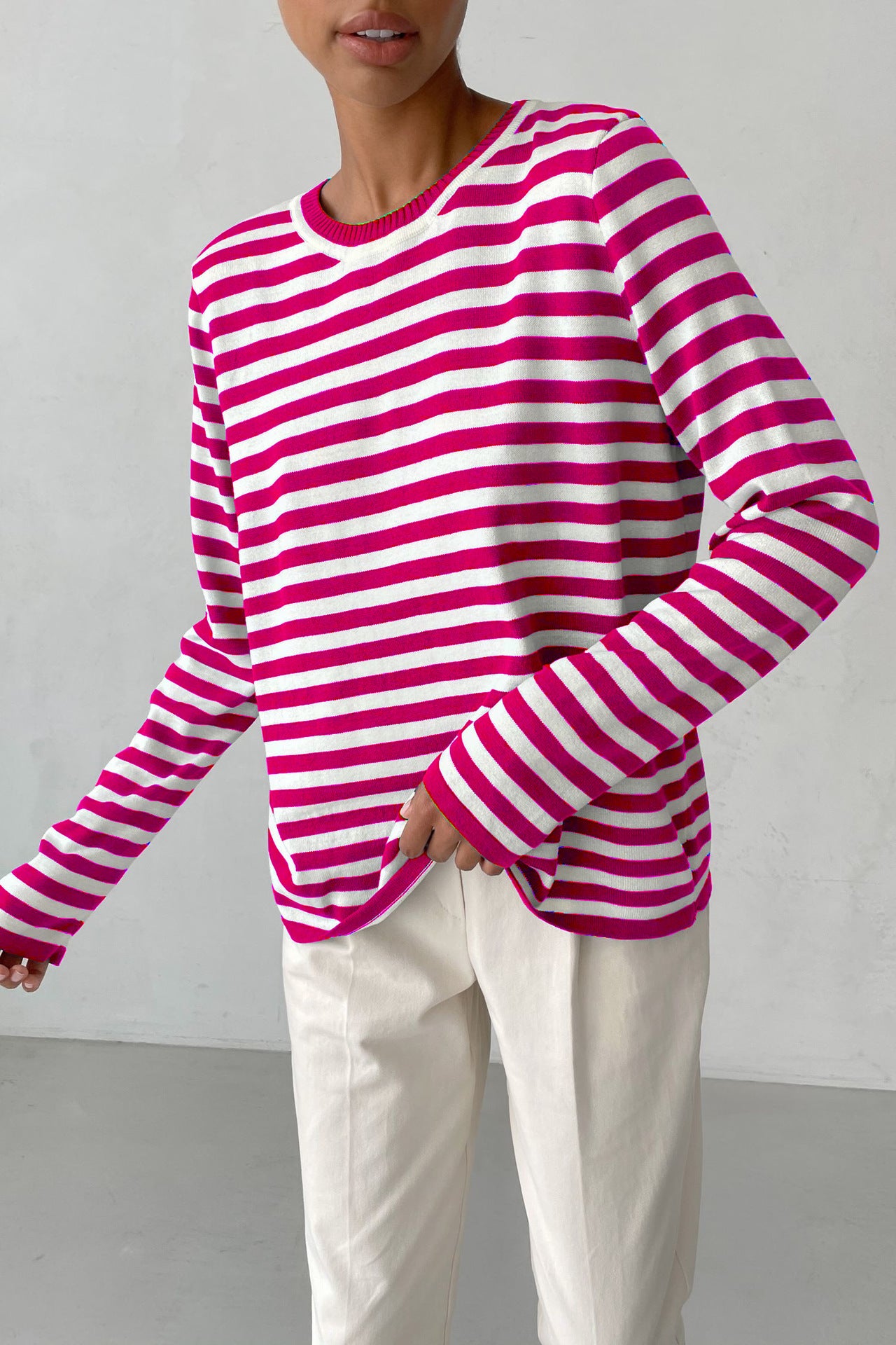 Round Collar Stripe Sweater - DippedShop Wholesale - #3651